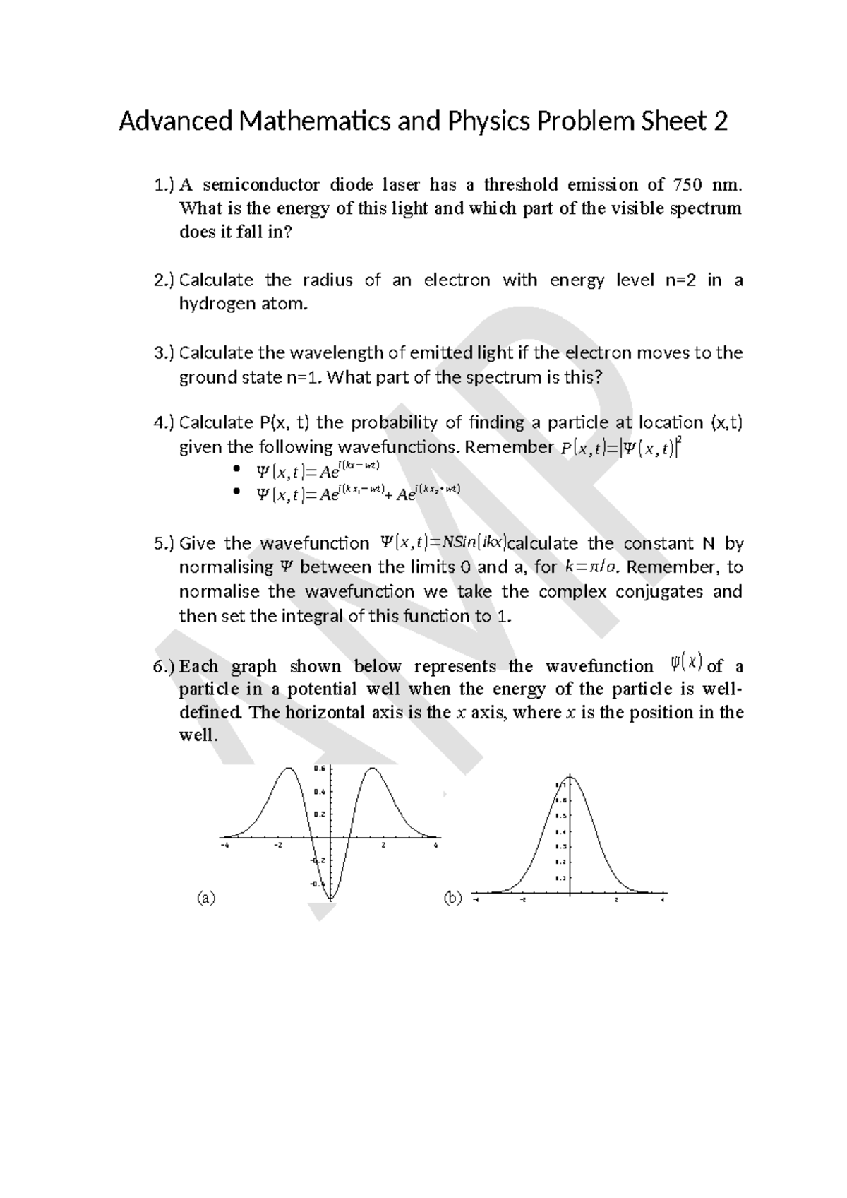 Advanced Mathematics and Physics Problem Sheet 2 - ) A semiconductor ...