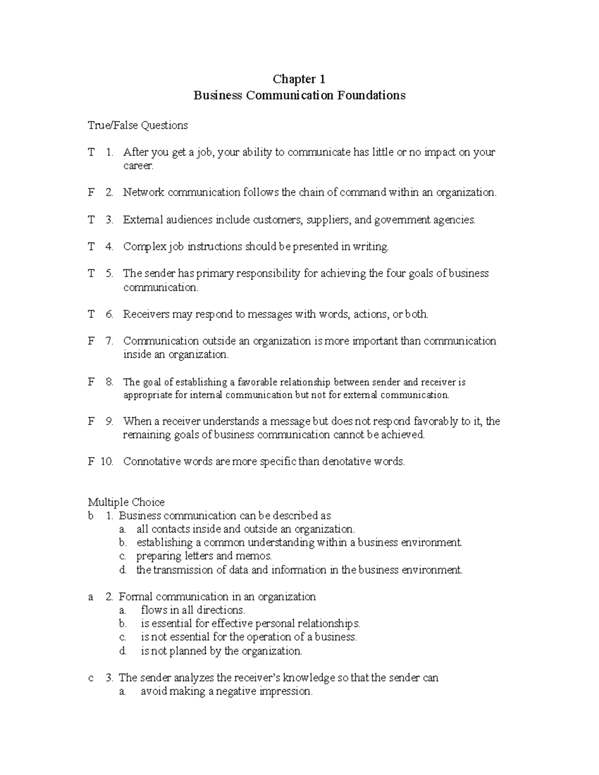 Chapter 1 - Business Communication Foundations - Chapter 1 Business ...