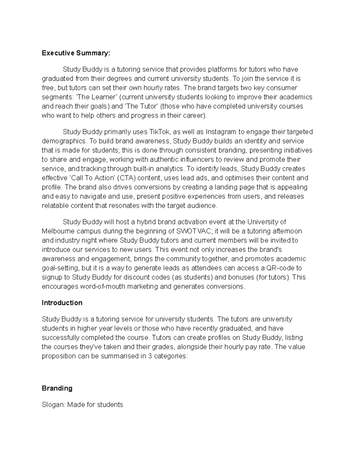 Digital Marketing Plan mktg30009 Unimelb Studocu