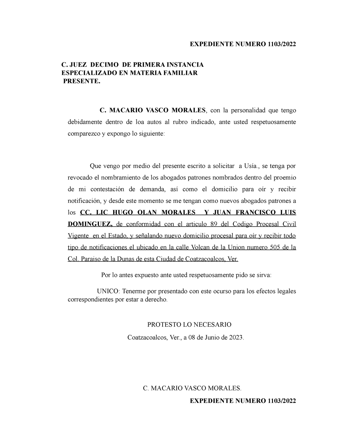 Escrito Revocancion Y Otorgamiento DE Personalidad Abogado - EXPEDIENTE ...