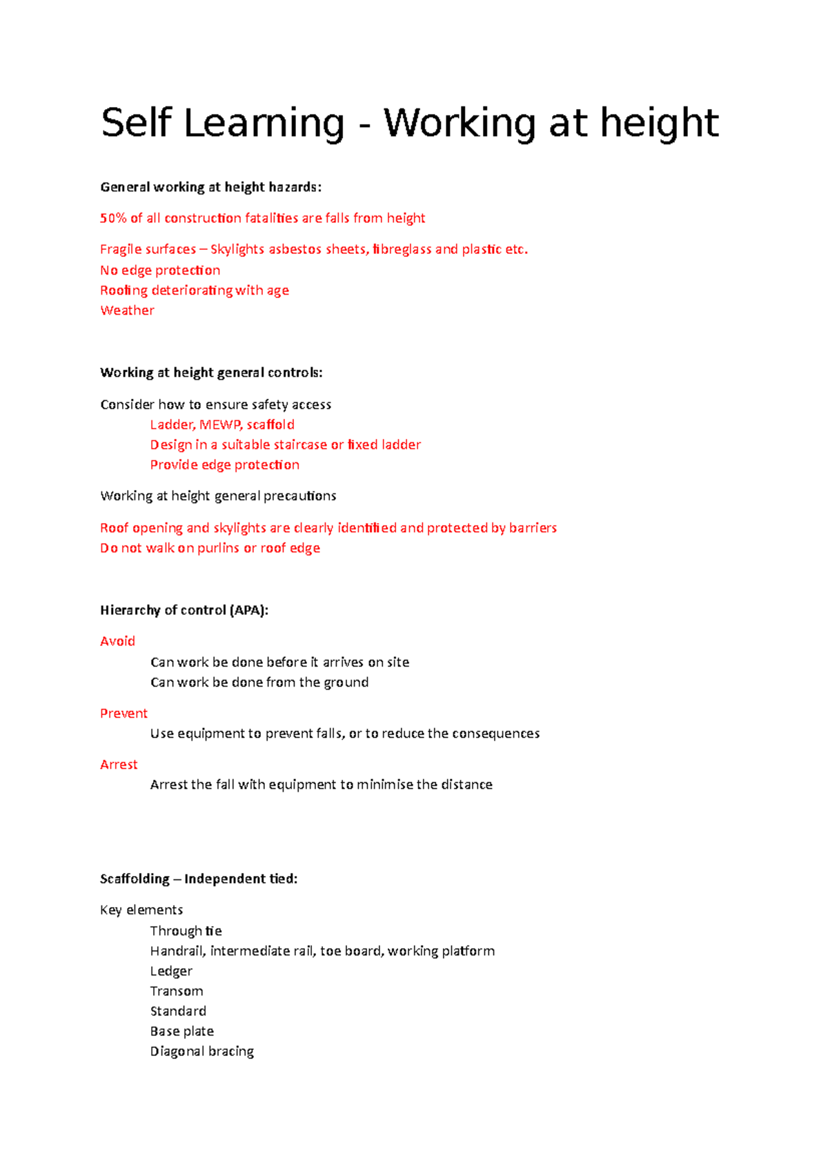 Self learning book notes - part 4 - Self Learning - Working at height ...