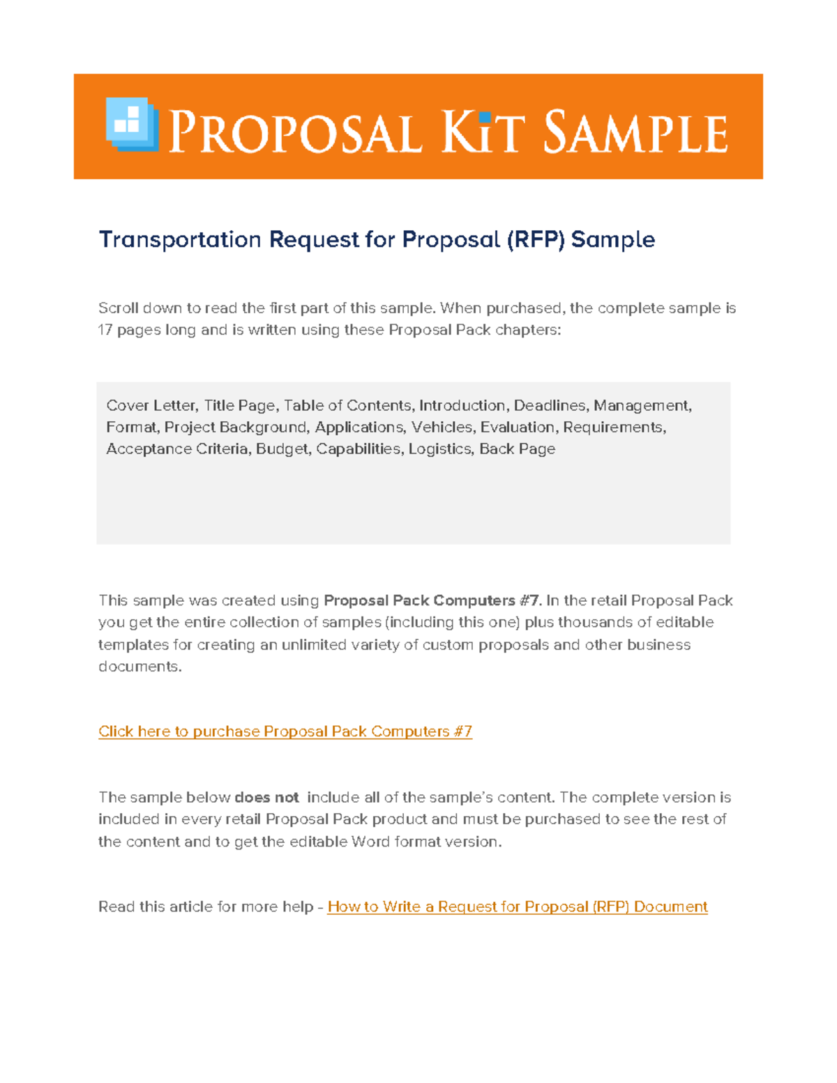 Transportation services request for proposal RFP sample ...