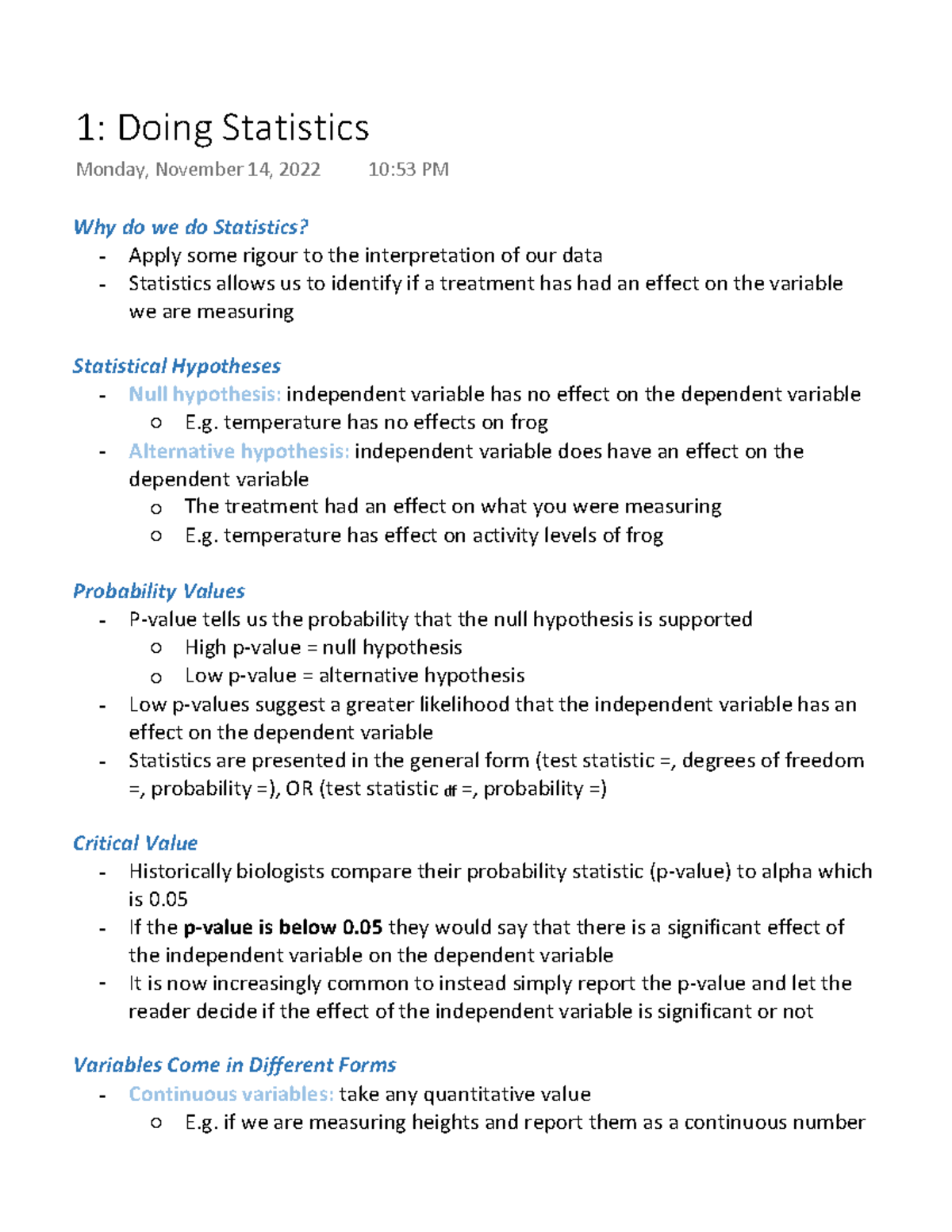 1 Doing Statistics - Stats lecture notes very detailed did great in ...