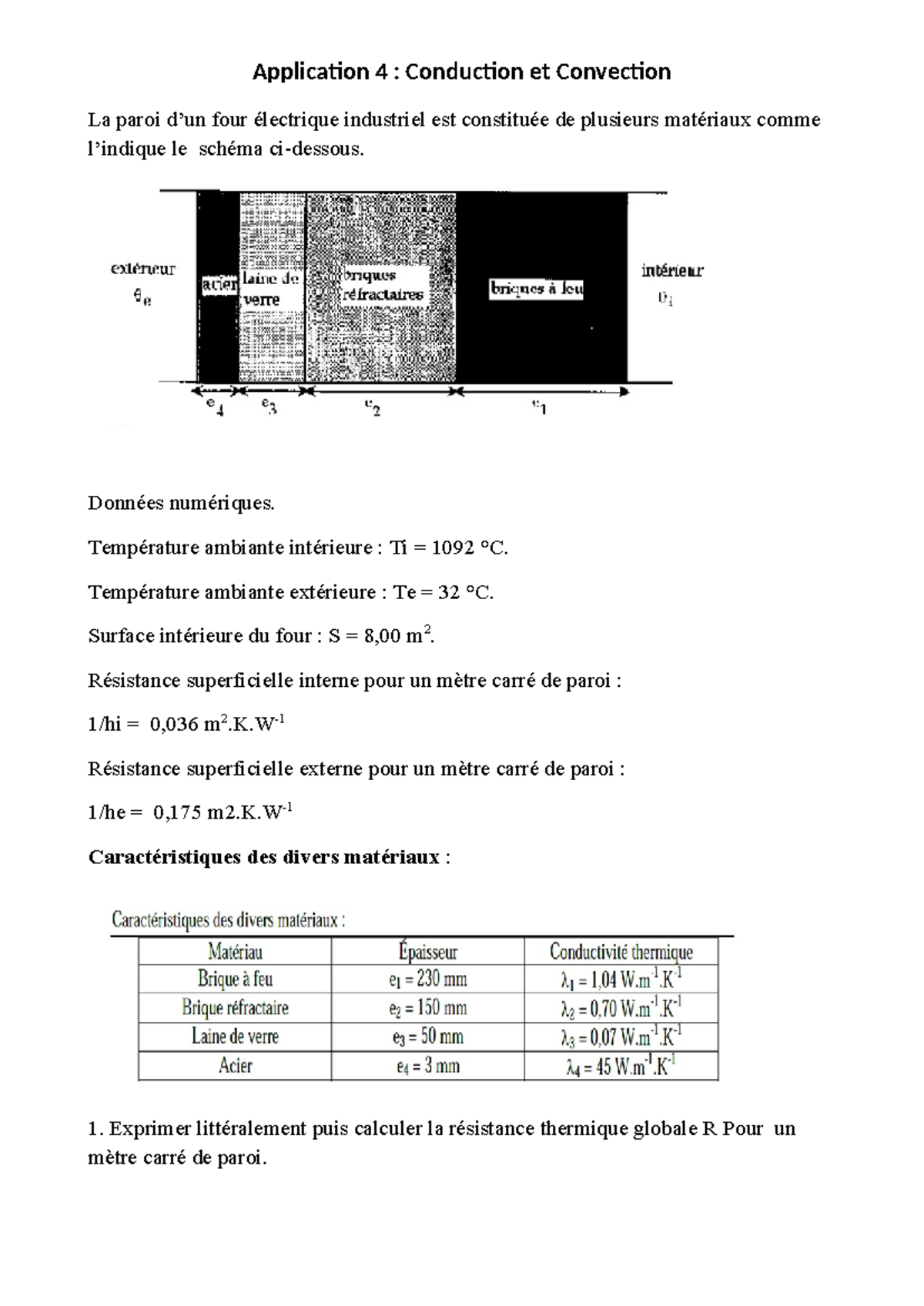 TP4 GPH conduction - Application 4 : Conduction et Convection La paroi ...