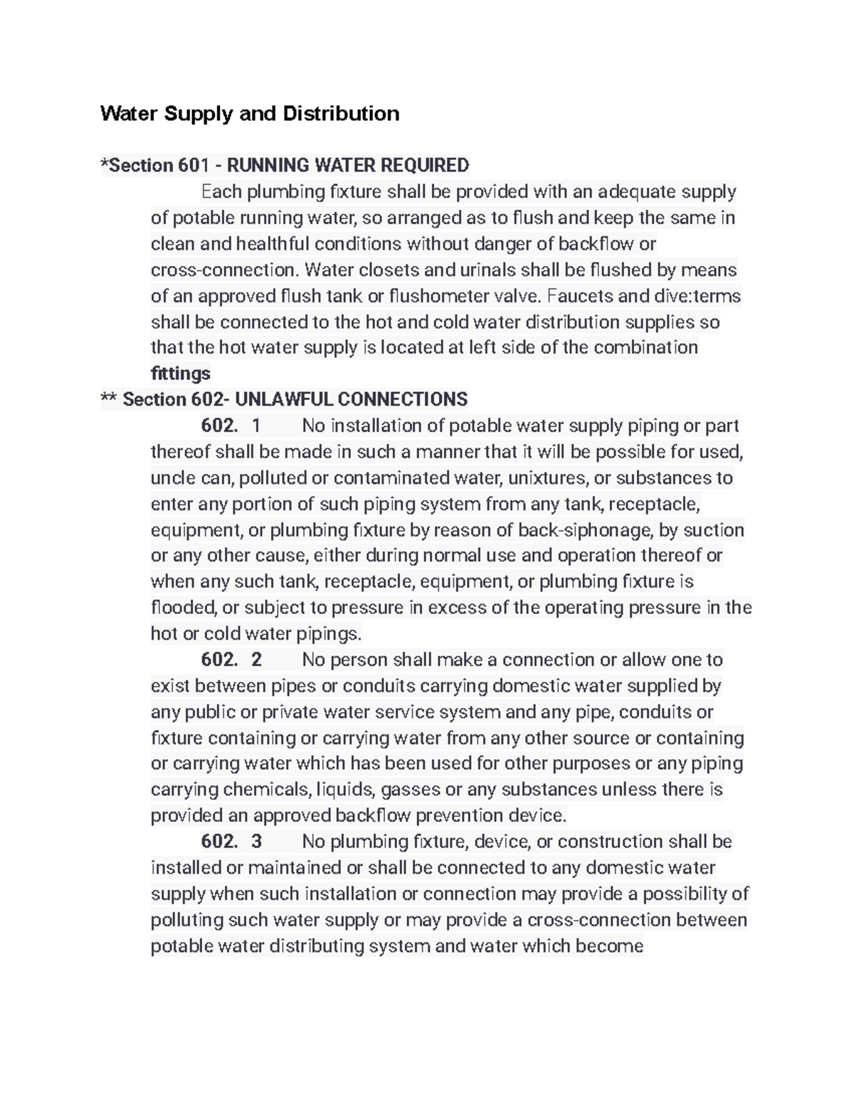 Water Supply and Distribution Water Supply and Distribution *Section