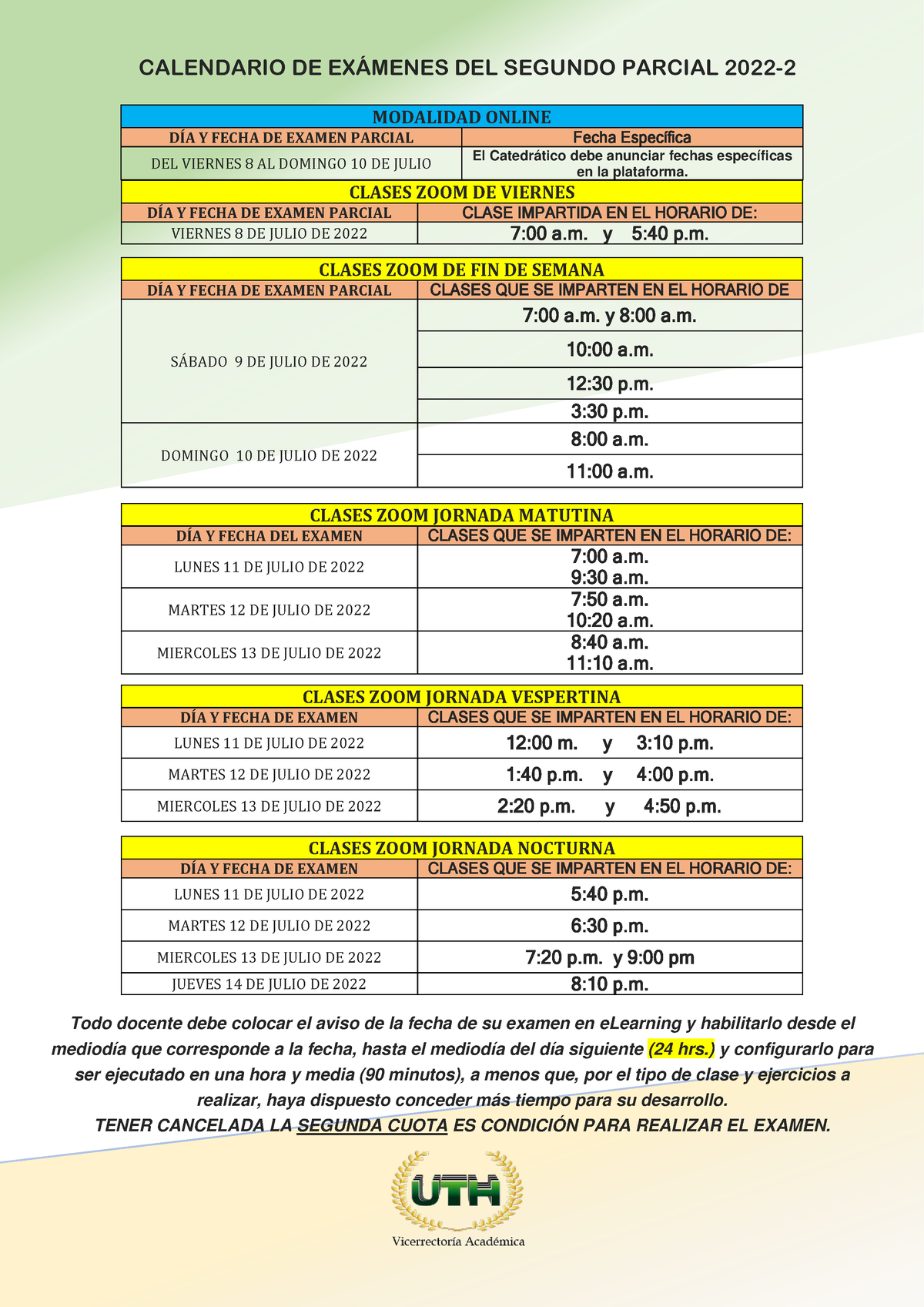 Calendario DE EXÁ Menes DEL Segundo Parcial, II Cuatrimestre 2022 ...