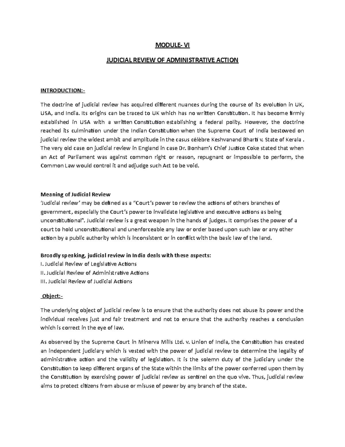 Module-6 Judicial Review of Admn. action - MODULE- VI JUDICIAL REVIEW ...