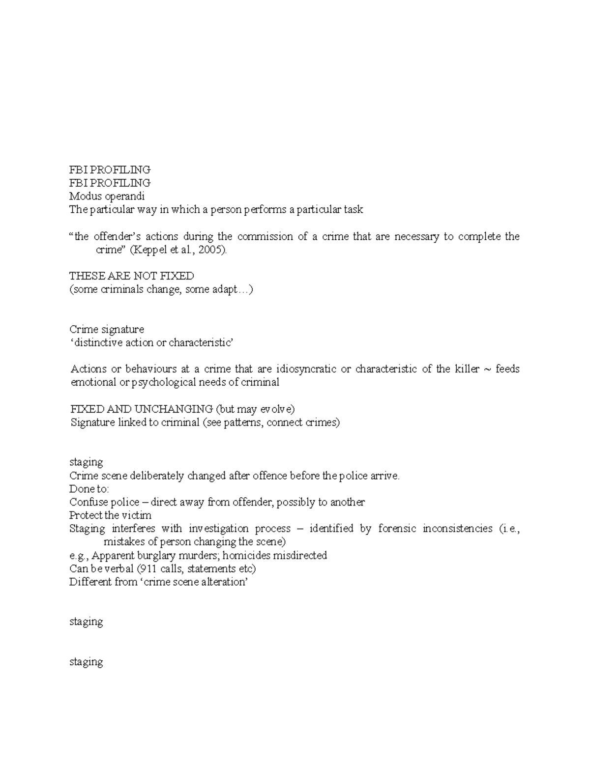 CRM301 DAY FOUR Lecture Notes FBI PROFILING FBI PROFILING Modus