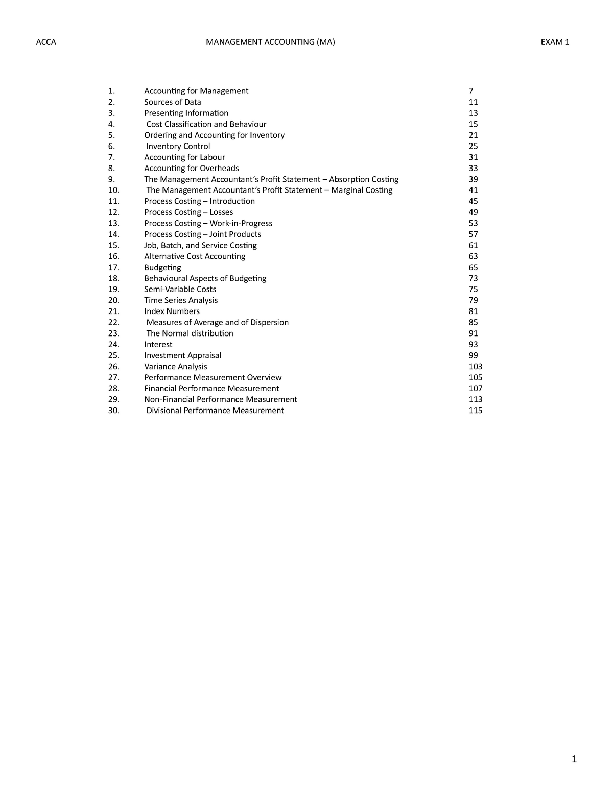 ACCA MA - MA ACCA Overview - Accounting For Management Sources Of Data ...