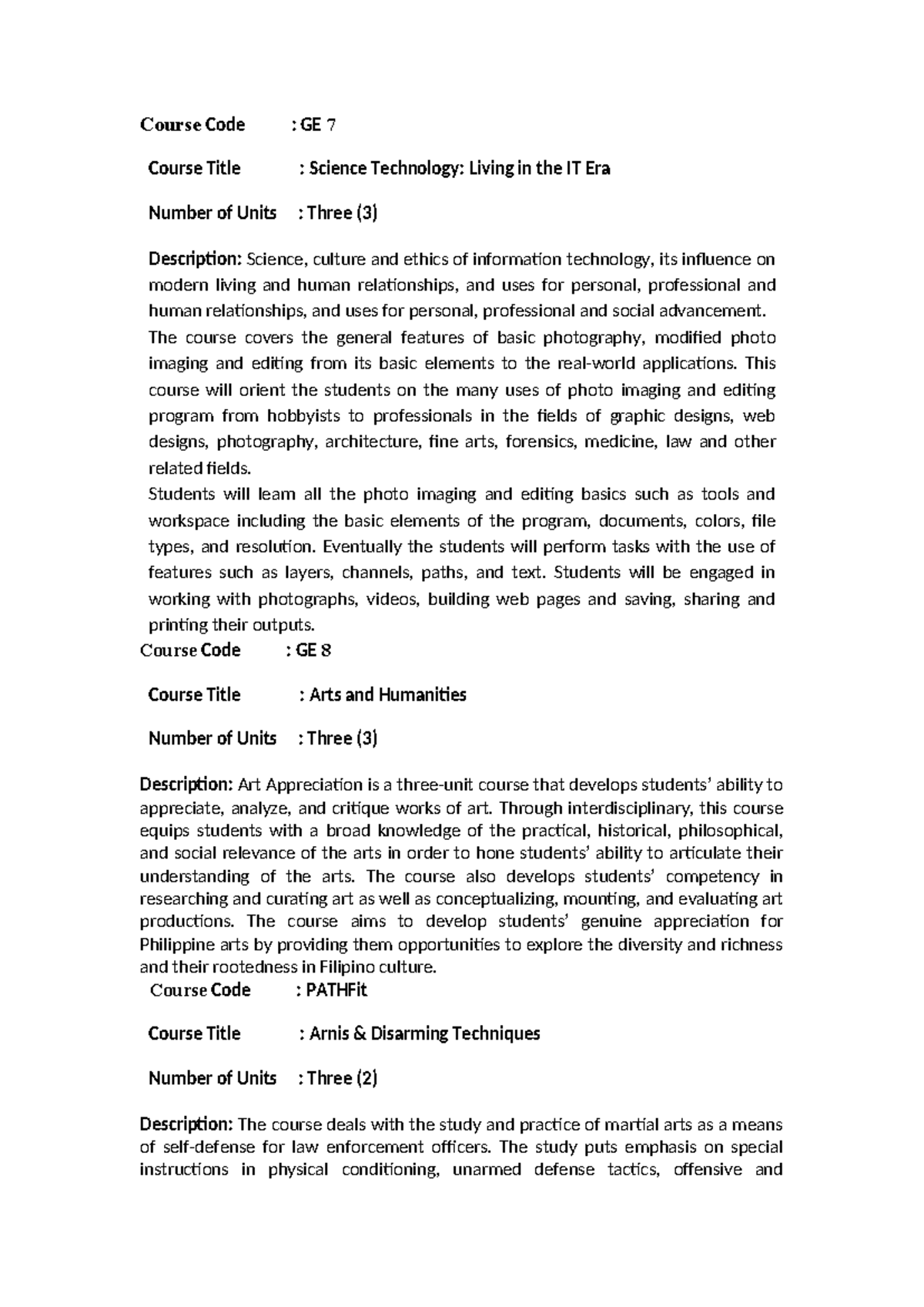 Course Code - none - Course Code : GE 7 Course Title : Science ...