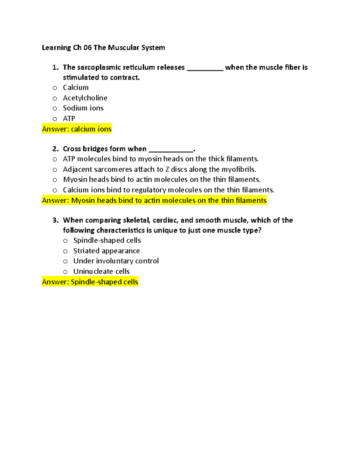 Week 4 Learning Outcomes Muscular A&P - Learning Ch 06 The Muscular ...