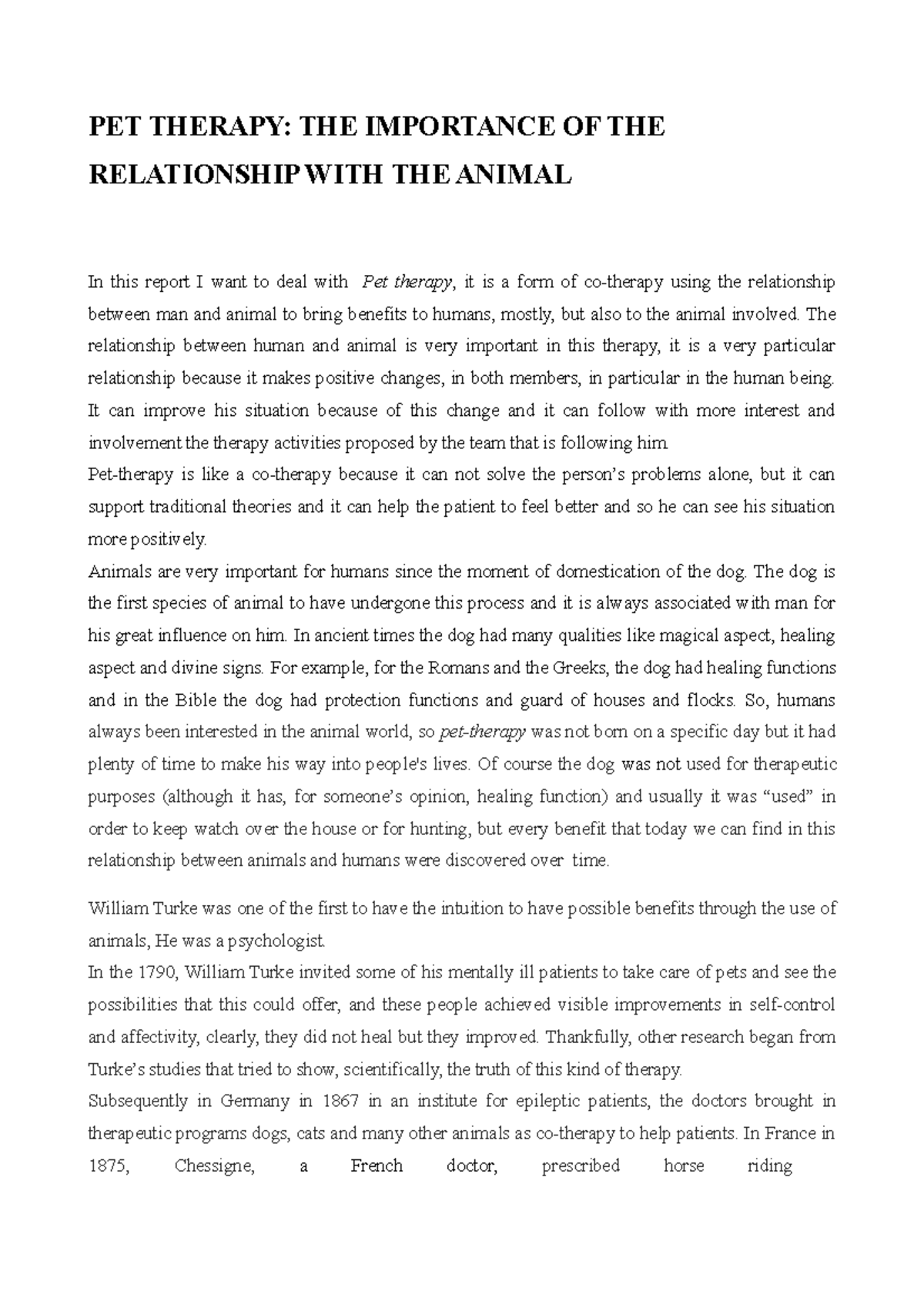 PET Therapy elaborato in inglese PET THERAPY THE IMPORTANCE OF THE