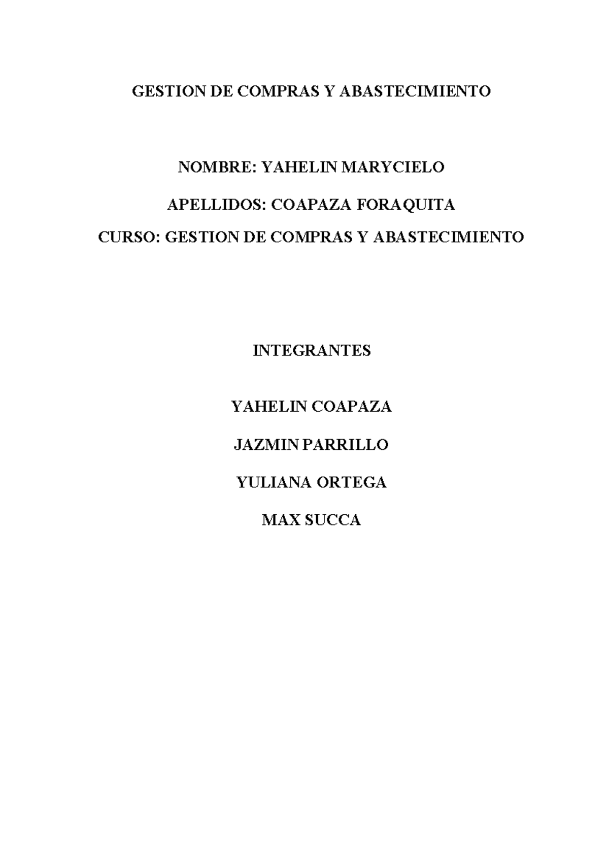 Entregable 2 Yahelin - GESTION DE COMPRAS Y ABASTECIMIENTO NOMBRE ...