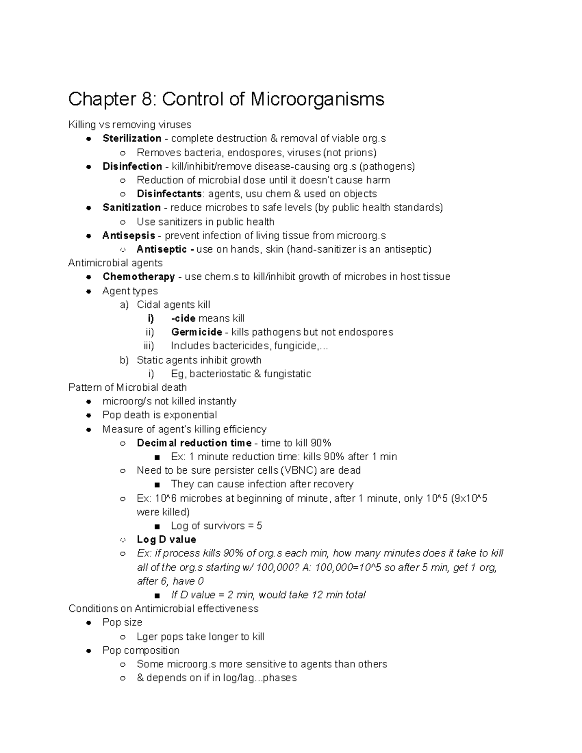Microbio Ch 8 - Professor: Dr. Esiobu - Chapter 8: Control of ...