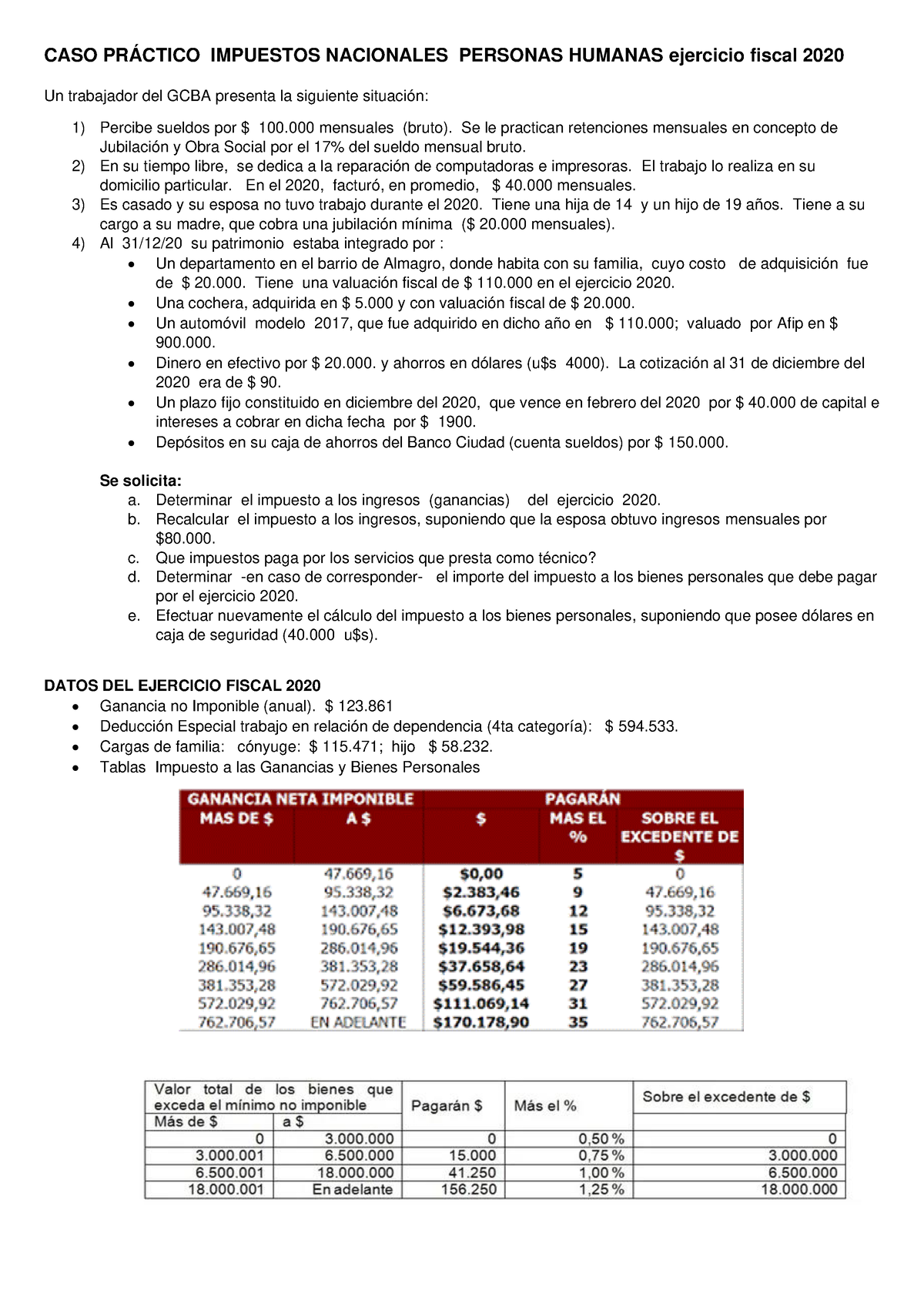 Caso PrÁ Ctico Especial N° 2 Impuestos Nacionales Personas Humanas Caso PrÁctico Impuestos 3258