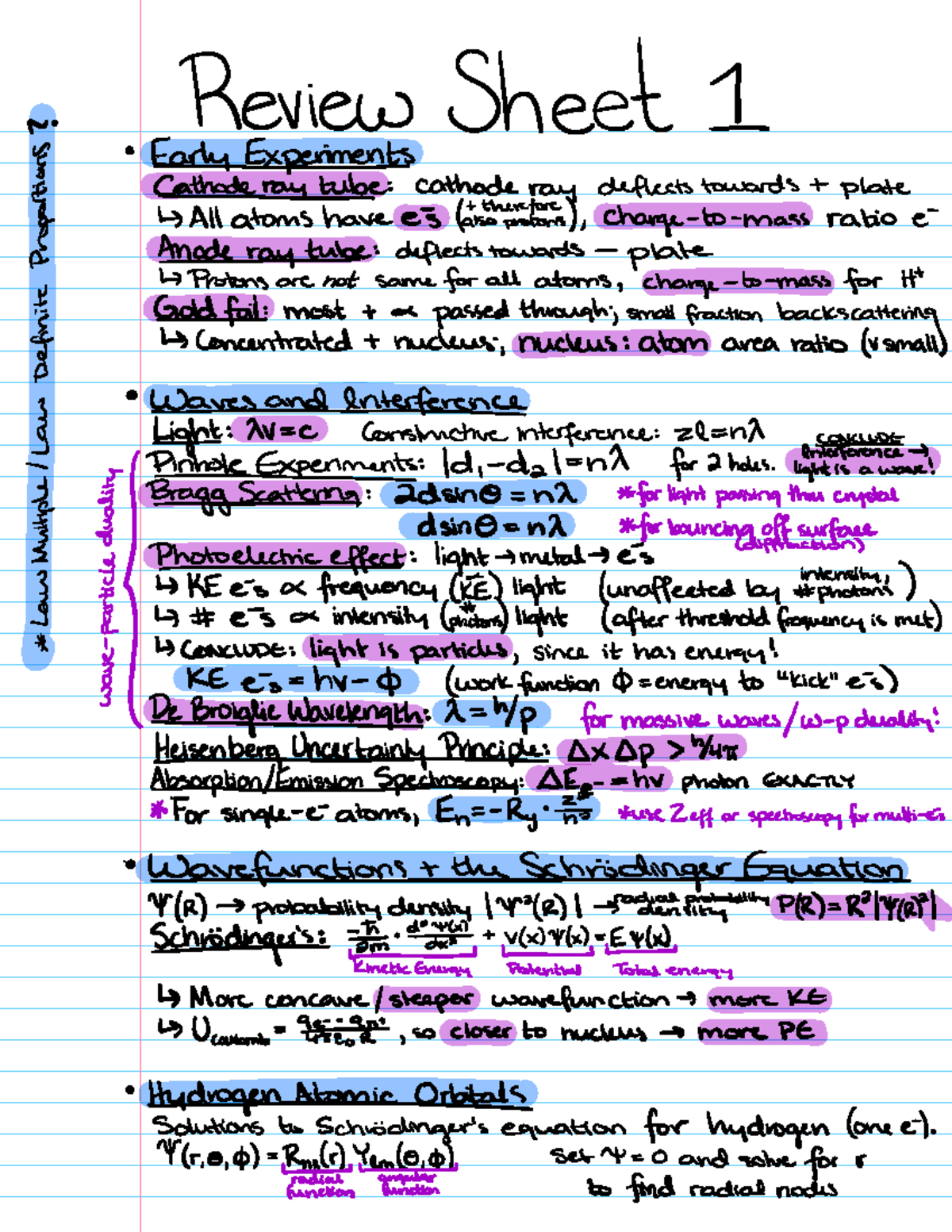 5.111 Midterm 1 Review Sheet - Review Sheet 1 Protonsare not same for ...