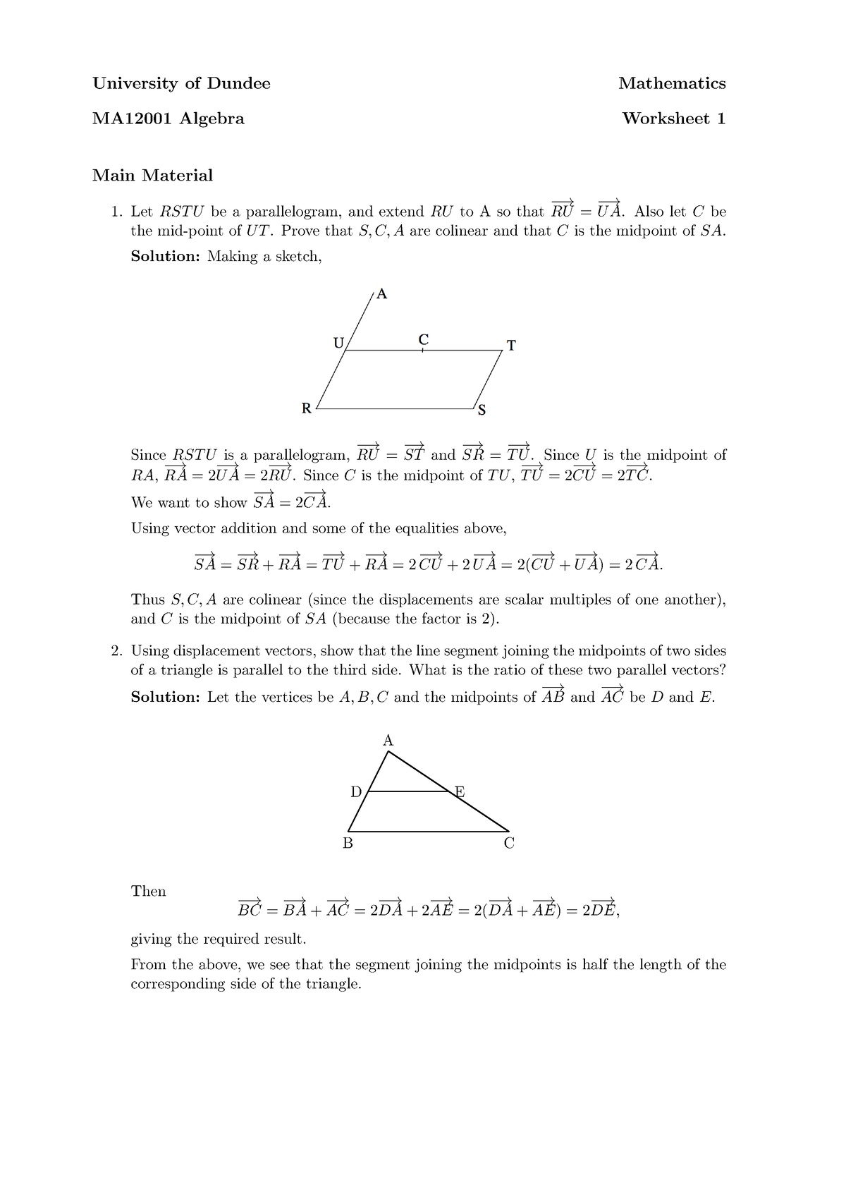 Maths 1B Algebra Worksheet 1 Solutions - University Of Dundee ...