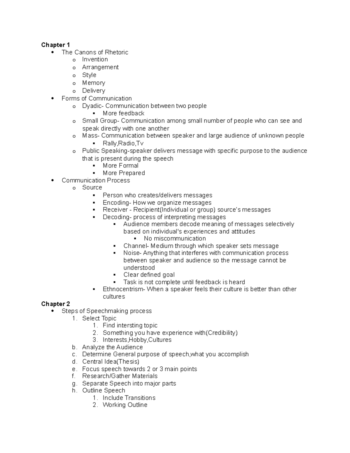 Speech of Introduction Notes - Chapter 1 The Canons of Rhetoric o ...