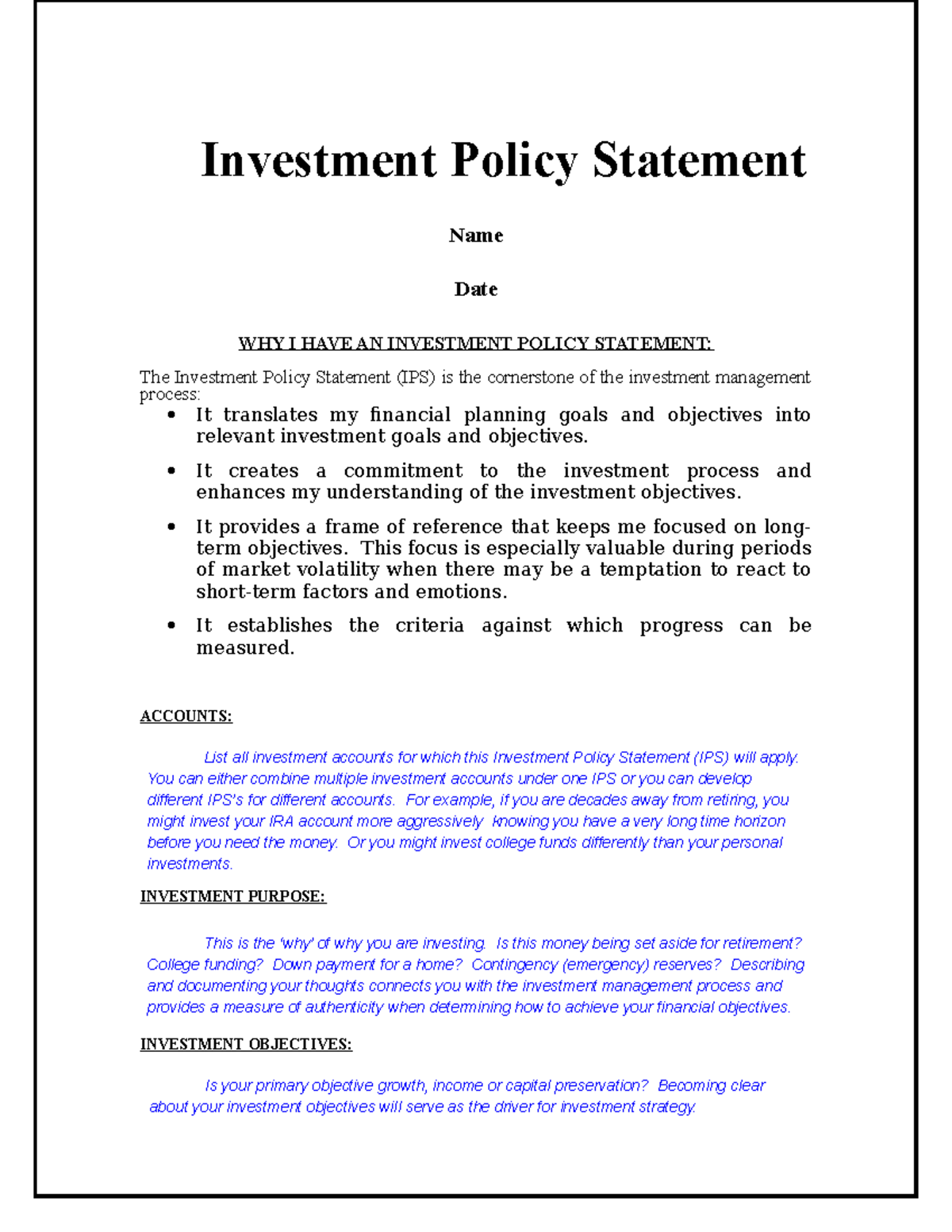 Investment Policy Statement - BEAM031 - Exeter - Studocu