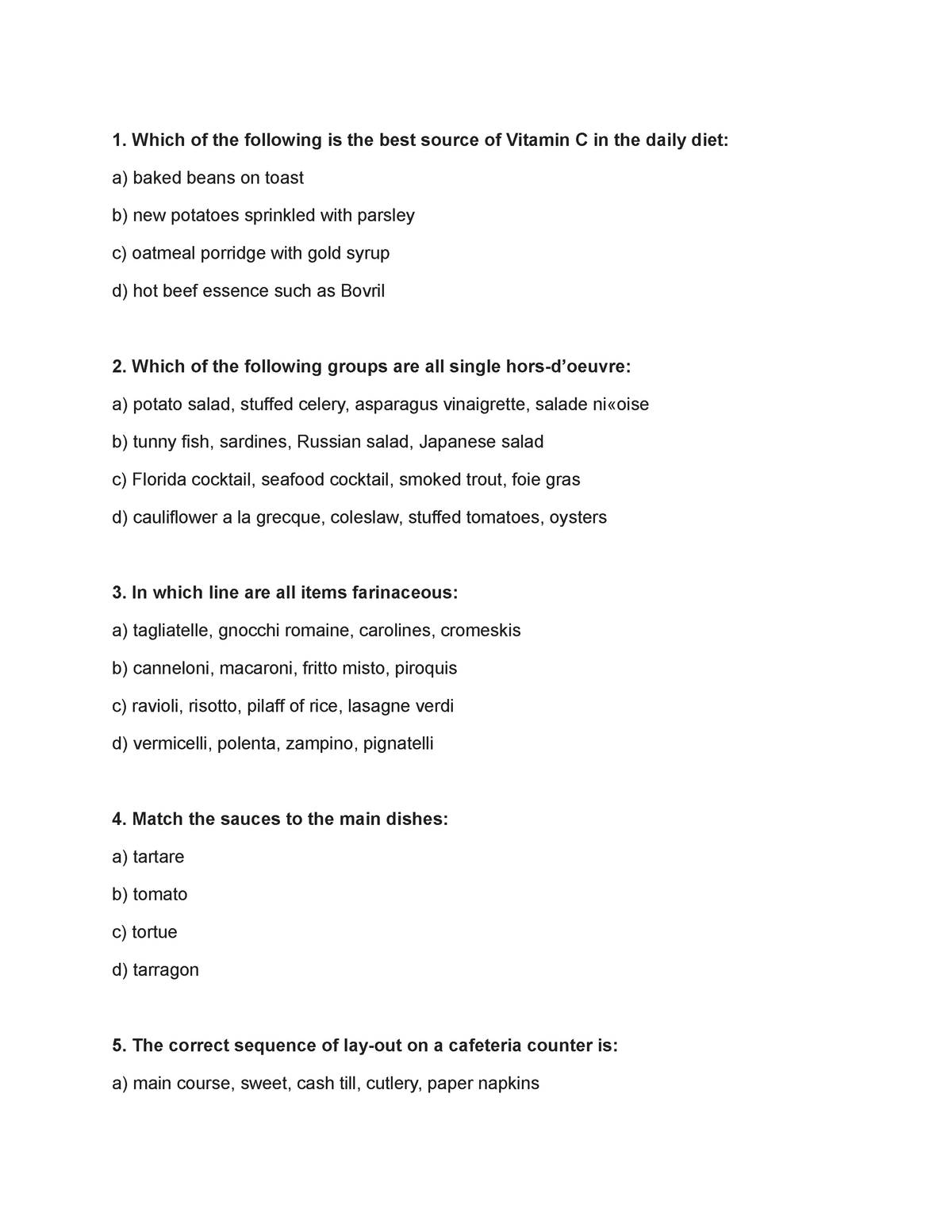 F/B MCQ - F/B MC - Basics Of F&B Operations - PU - Studocu