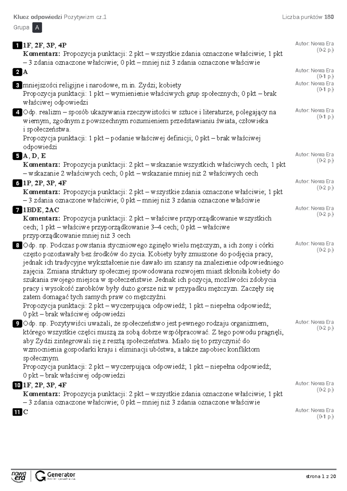 2. Pozytywizm cz.1 Klucz odpowiedzi - Klucz odpowiedzi Pozytywizm cz