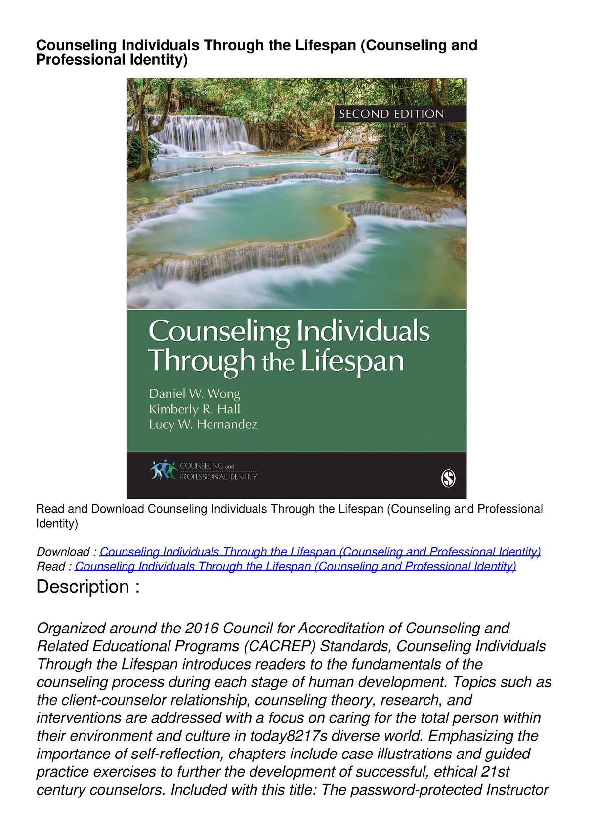 PDF/READ/DOWNLOAD Counseling Individuals Through The Lifespan ...