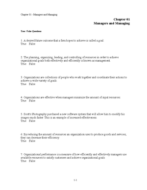 Ch01 - Test bank - Chapter 01 Managers and Managing Multiple Choice ...