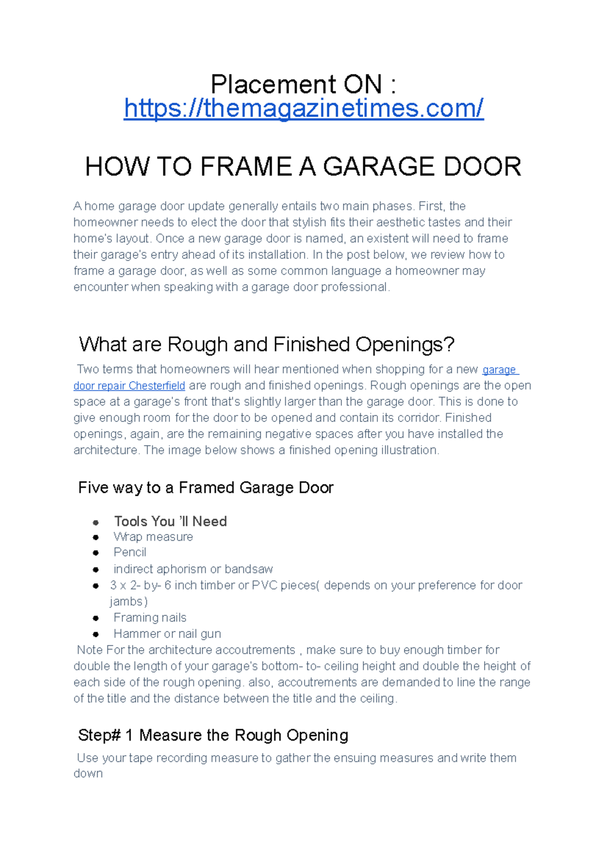 HOW TO Frame A Garage DOOR Placement ON HOW TO