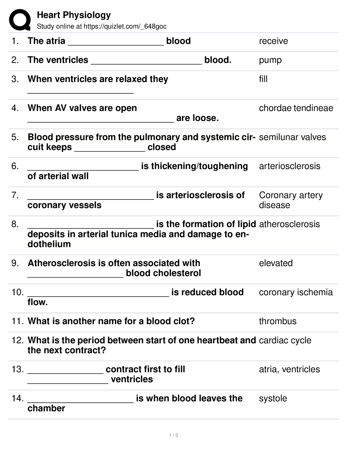 Nur301 heart physio - Heart Physiology Study online at quizlet/_648goc ...