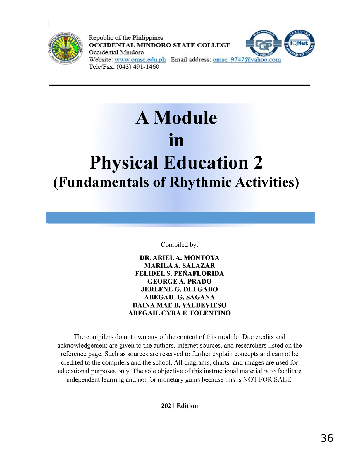 PE 2 Module 2021 - Physical Education Lecture Notes Lesson Namin To Sis ...