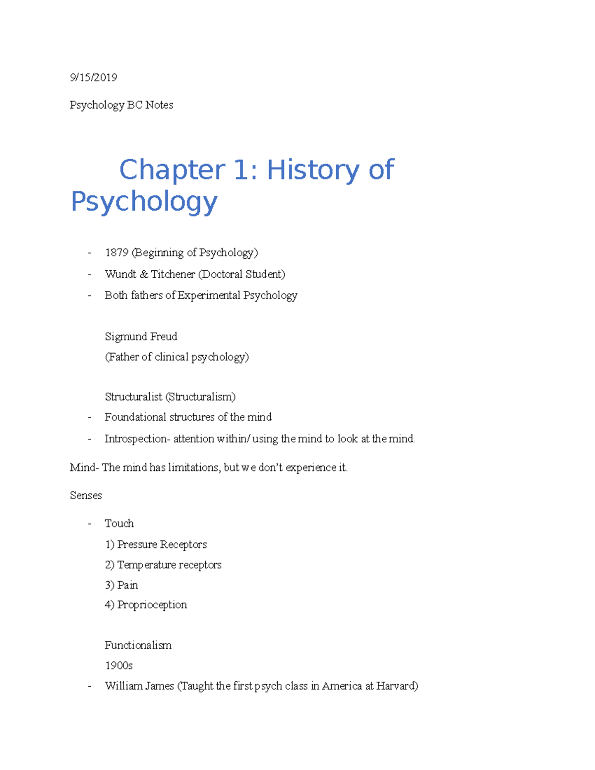 Psychology Notes (Broward College) 9/15/ Psychology BC Notes Chapter