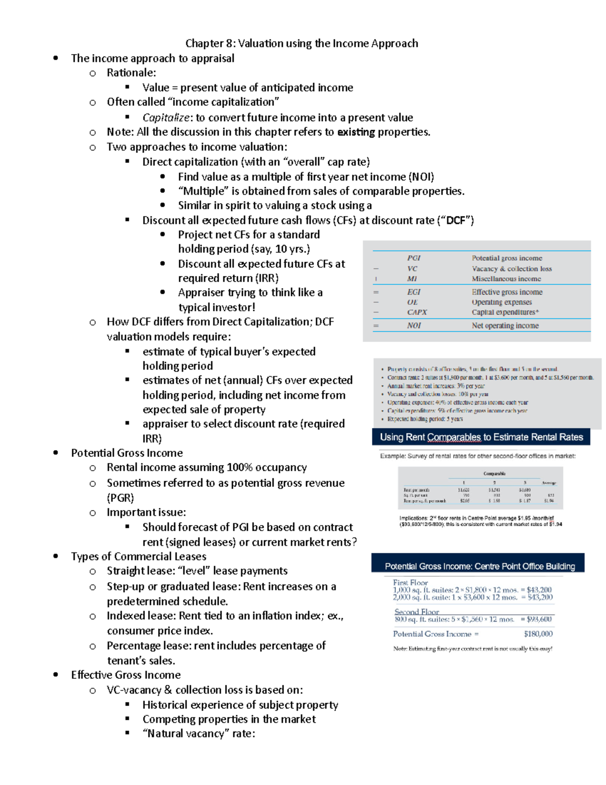 331 Chapter 8 Notes - Chapter 8: Valuation using the Income Approach ...