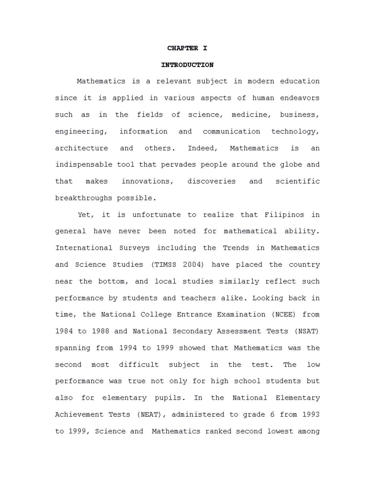 Final Chapter 1TO3 - research - CHAPTER I INTRODUCTION Mathematics is a ...