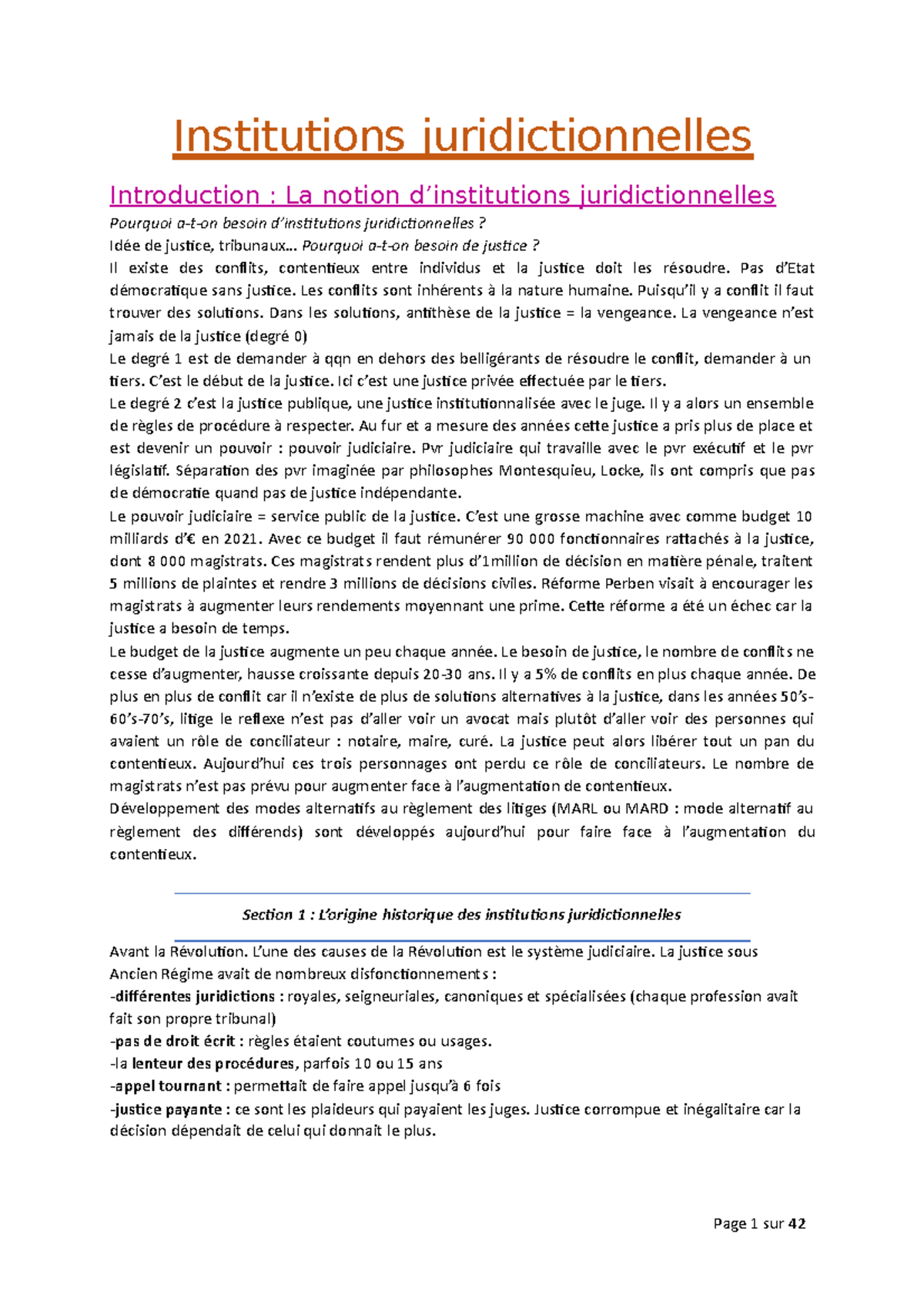 Cours L2 - Page 1 Sur 42 Institutions Juridictionnelles Introduction ...