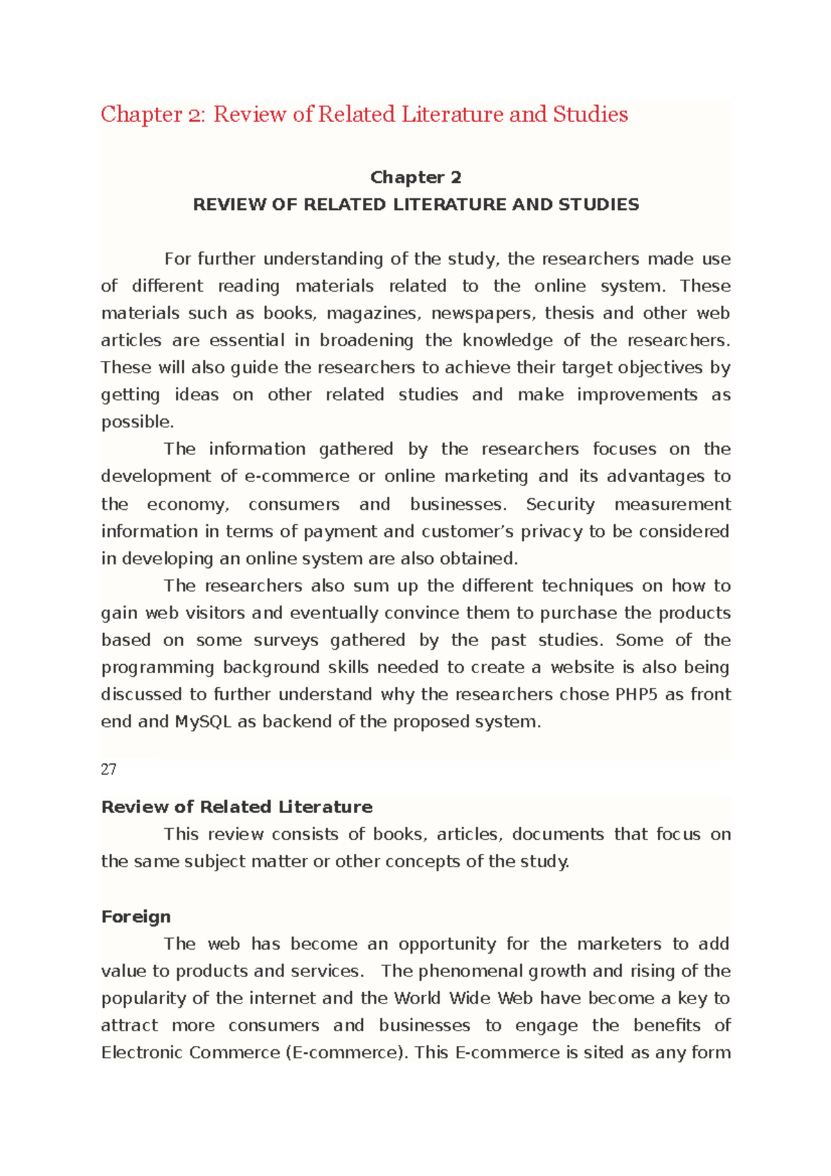 chapter 2 synthesis of literature review example