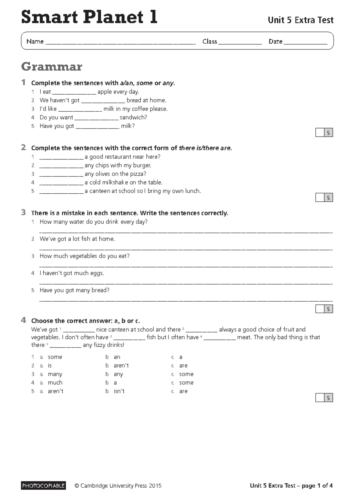 11 Unit 5 Extra Test - examen - ####### Name Class Date Grammar 1 ...