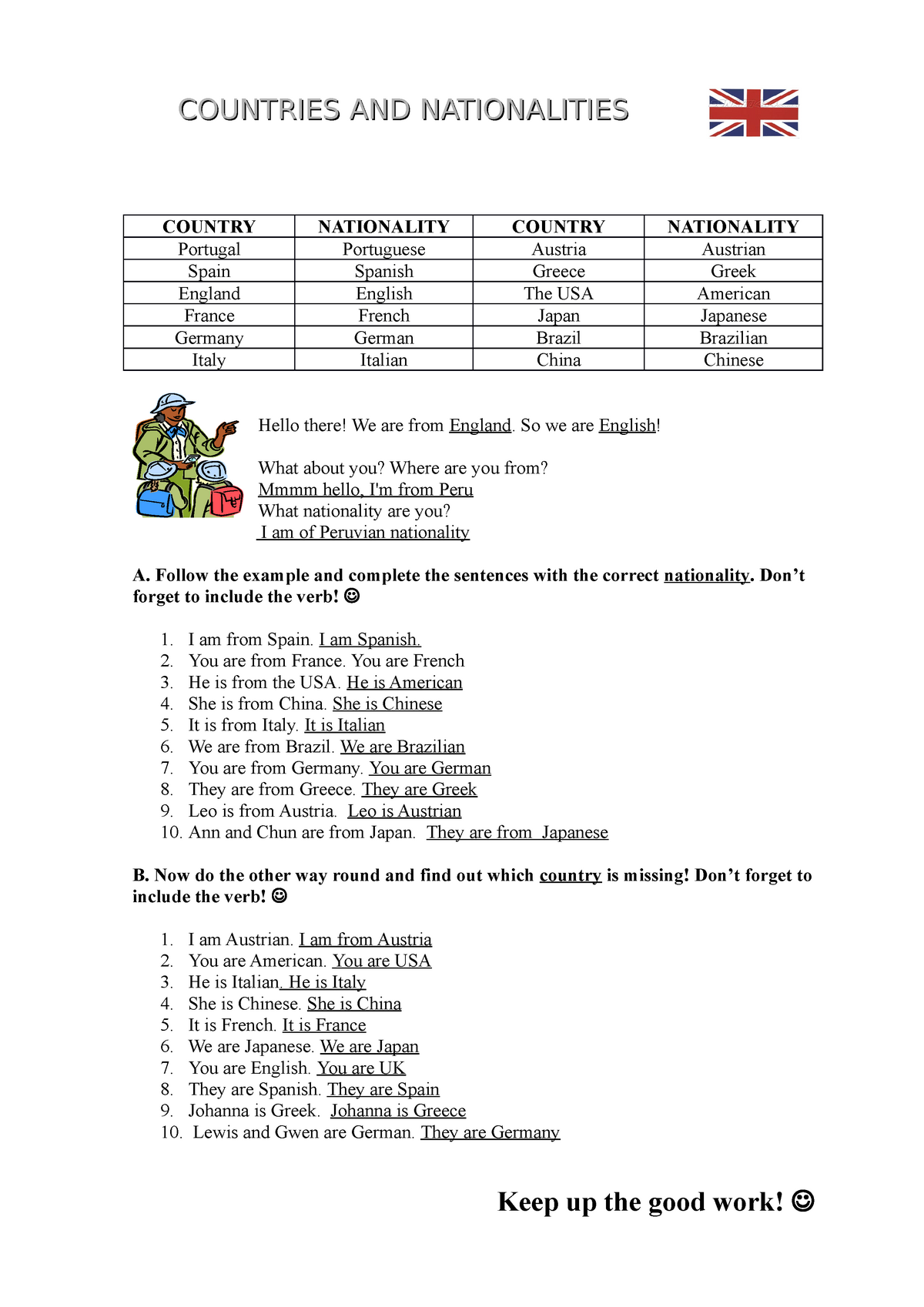 Countries And Nationalities Exercises With Answers