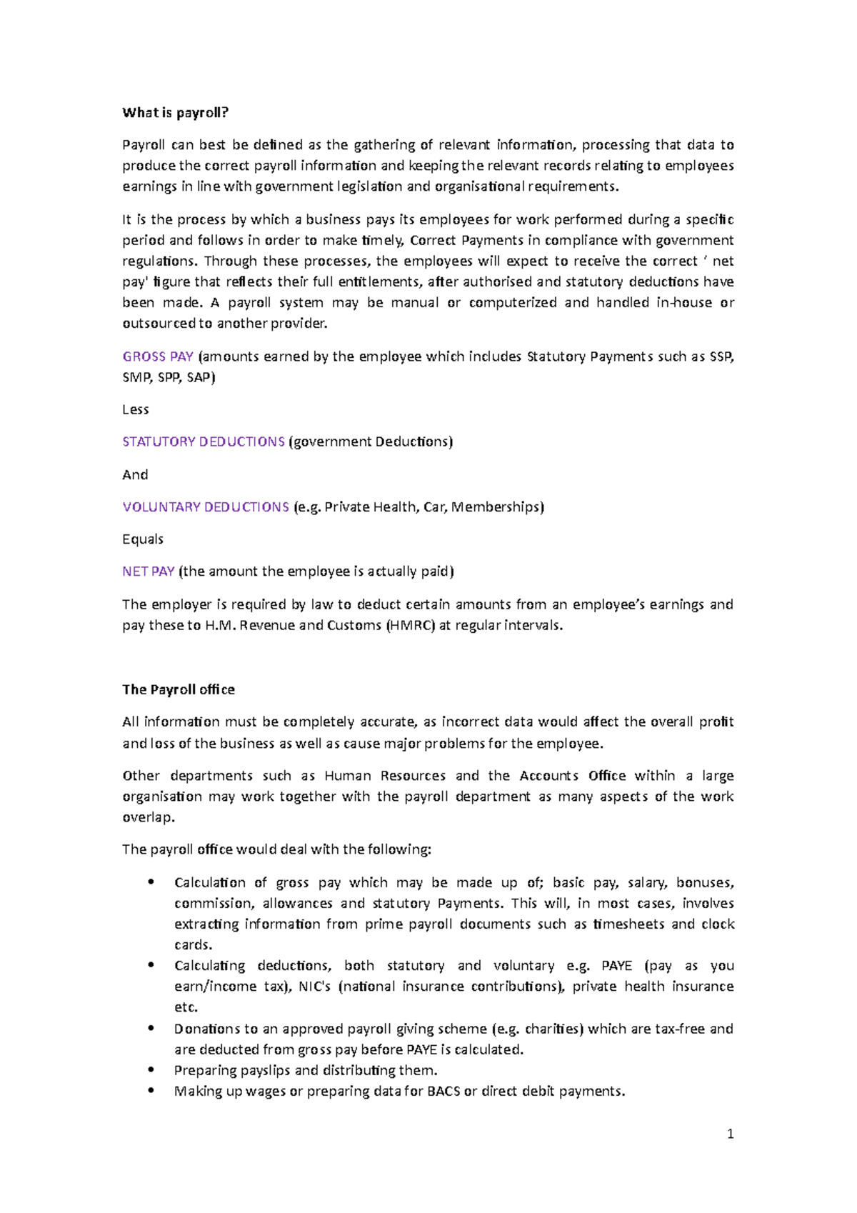 Payroll - What is payroll? Payroll can best be deined as the gathering of  relevant informaion, - Studocu