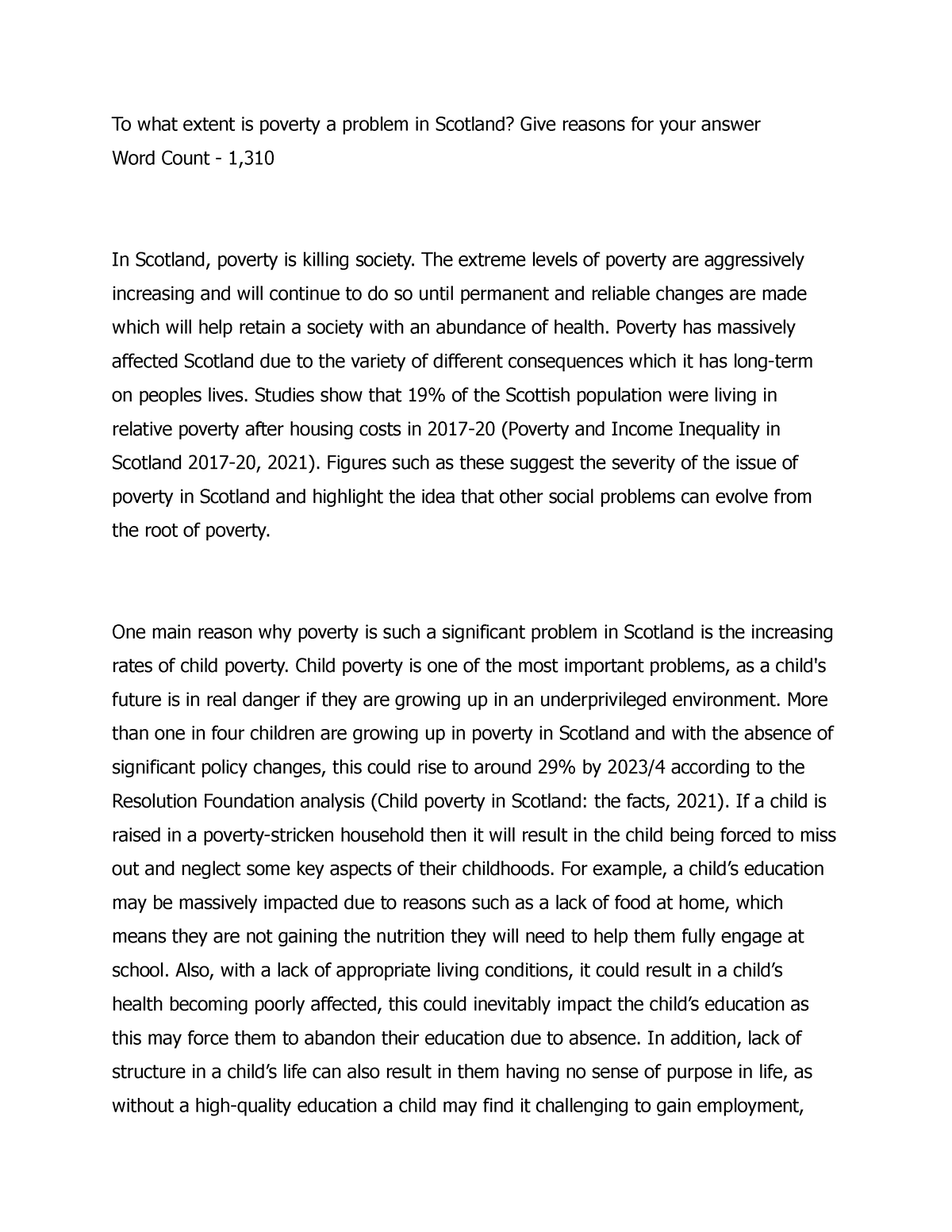 child poverty scotland essay