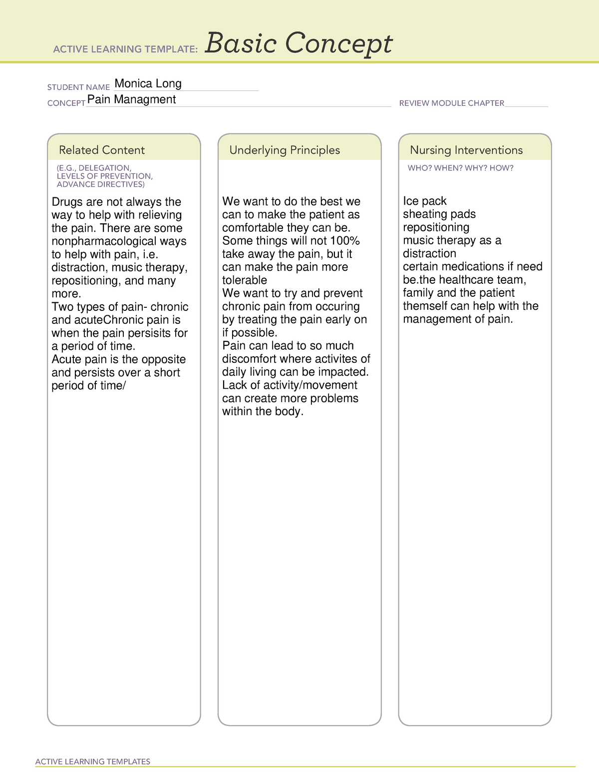 Basic Concept Pain managment maternal newborn ACTIVE LEARNING