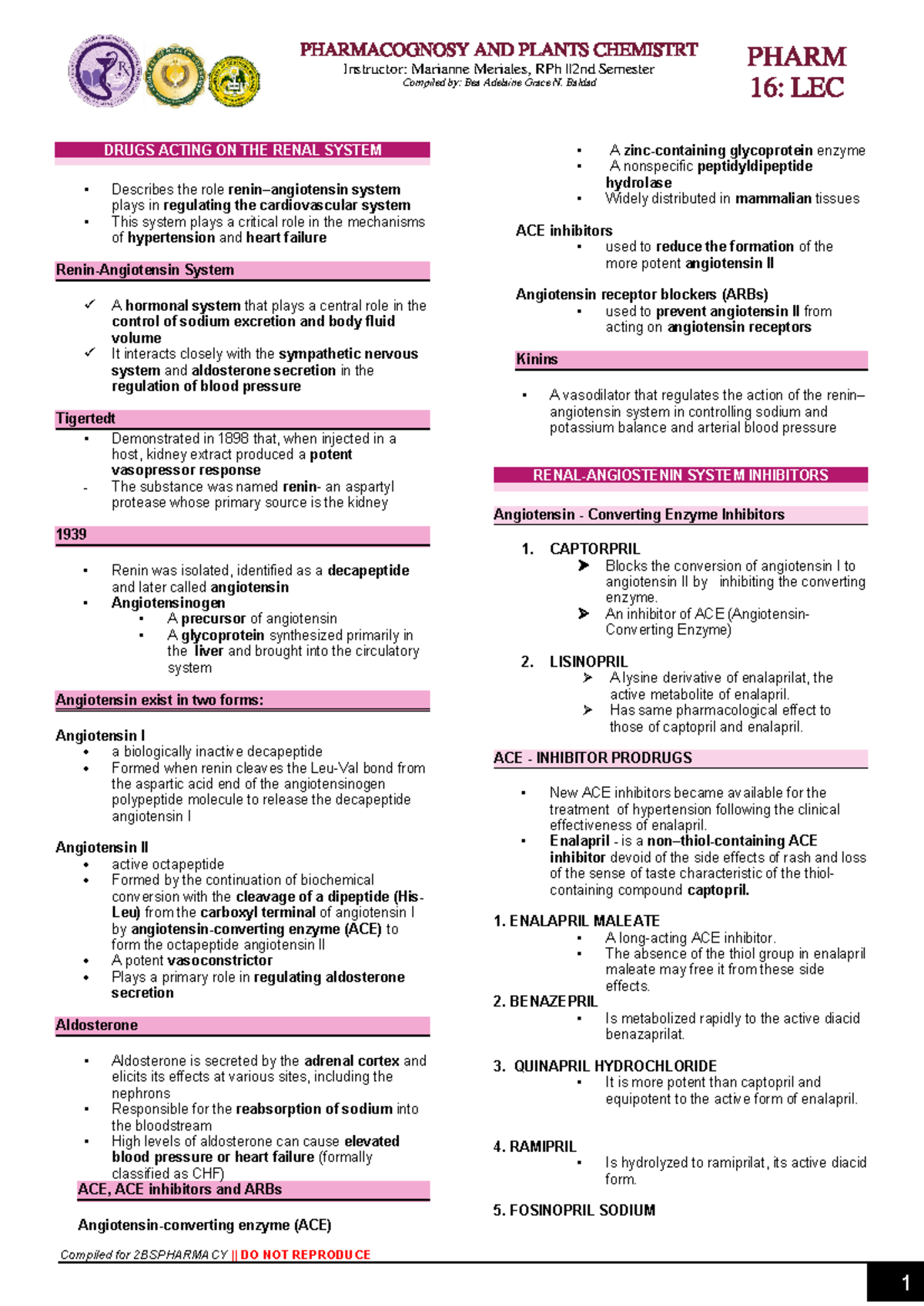 drugs acting on the renal system- PHARM 17- pharmacy notes ...