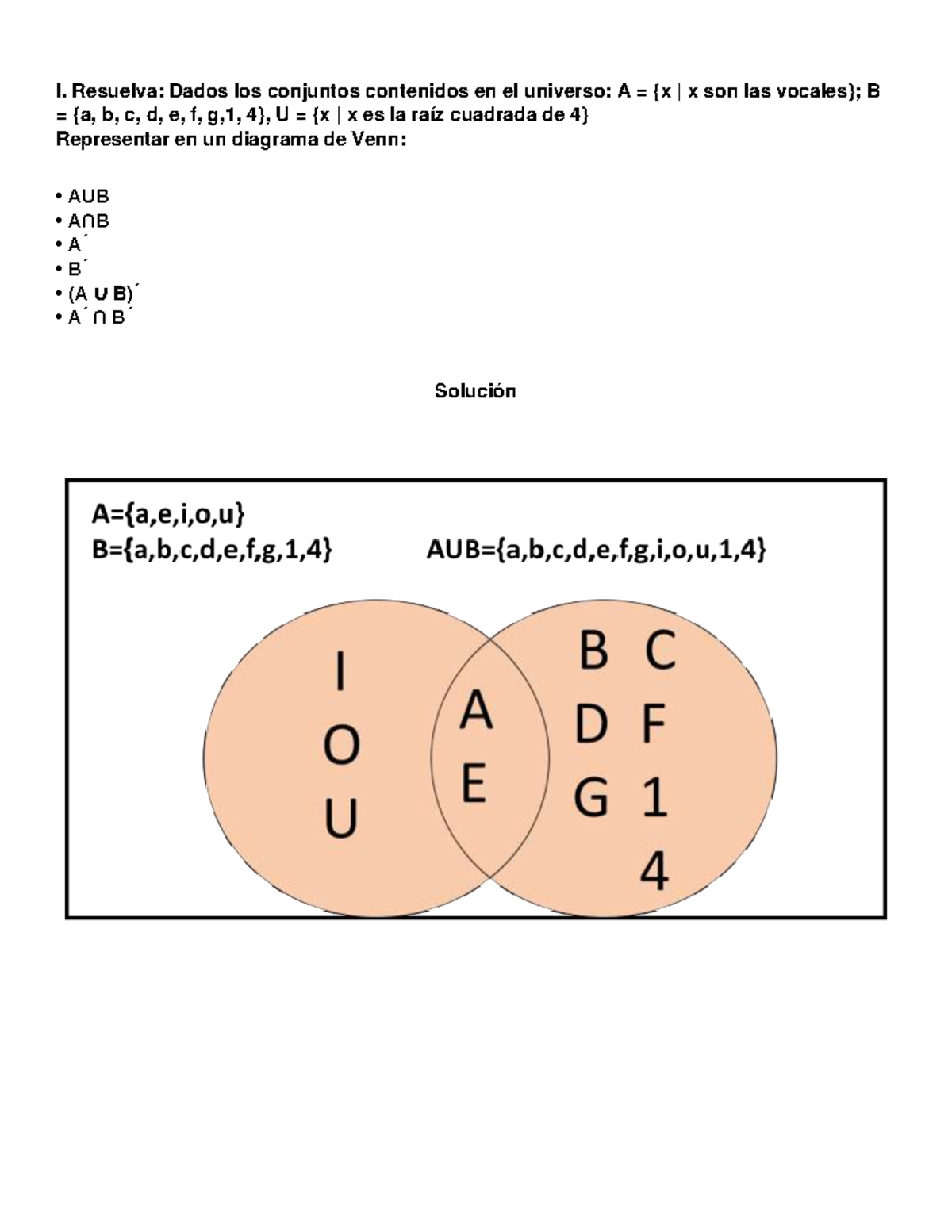 Evidencia 1 - Habilidades - I. Resuelva: Dados Los Conjuntos Contenidos ...