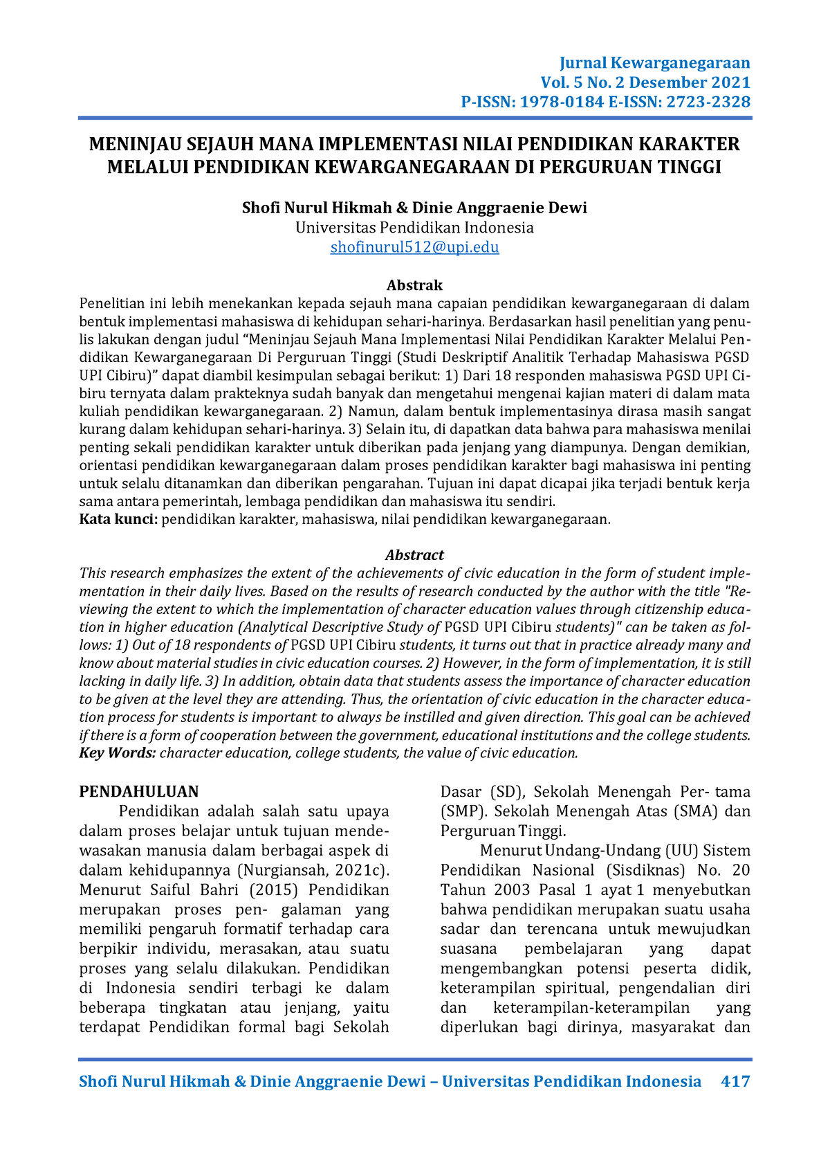 Pendidikan Perguruan Tinggi - Vol. 5 No. 2 Desember 2021 P-ISSN: 1978 ...