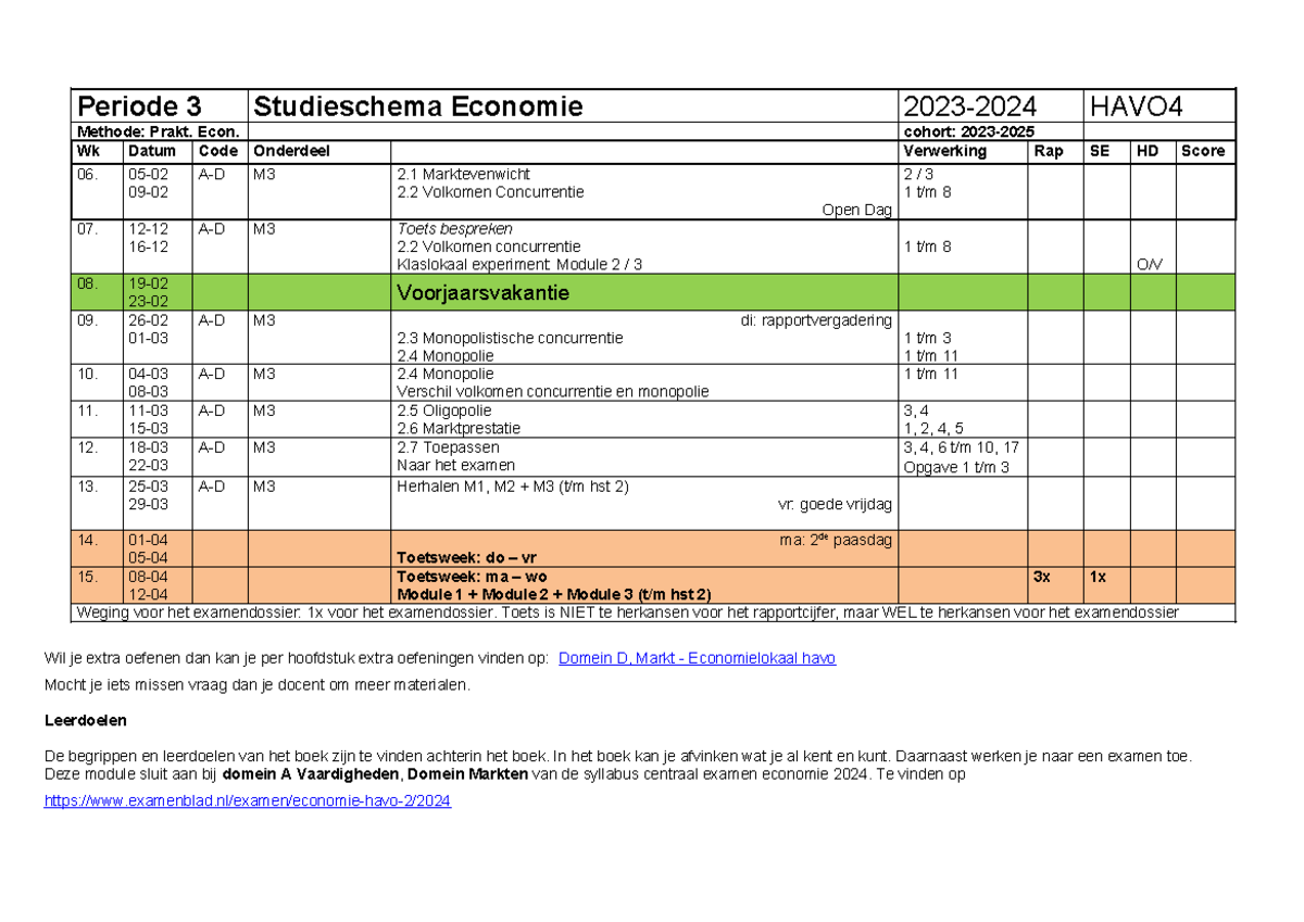 Studieschema periode 3 2023 2024 economie H4 - Periode 3 Studieschema ...