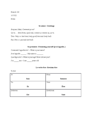French 102 Notes 2- In Class - FRE Notes In Class 1/19/ Non-binary ...