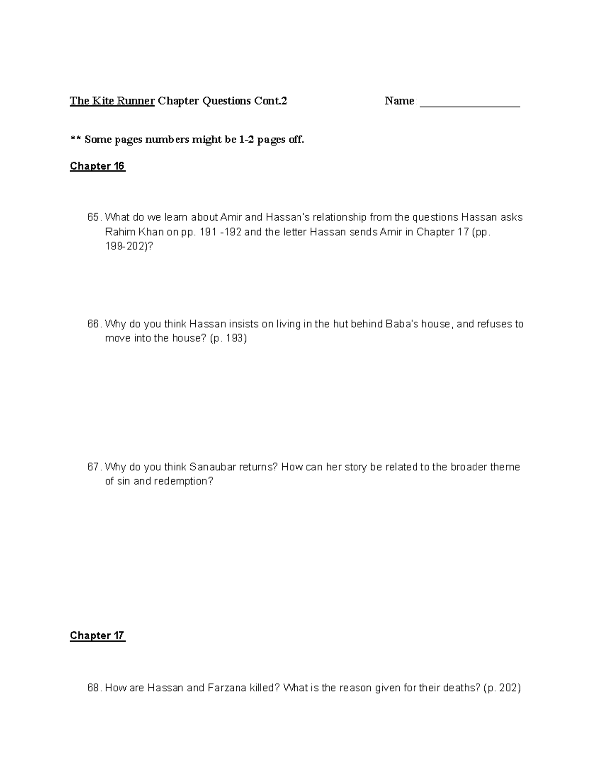 The Kite Runner Chapter Questions pt.4 Chapter 16 What do we learn