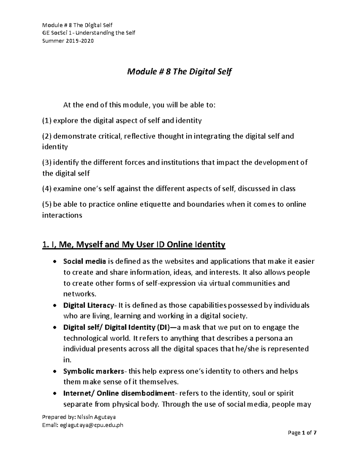Module+8-+The+Digital+Self - GE SocSci 1- Understanding the Self Summer ...