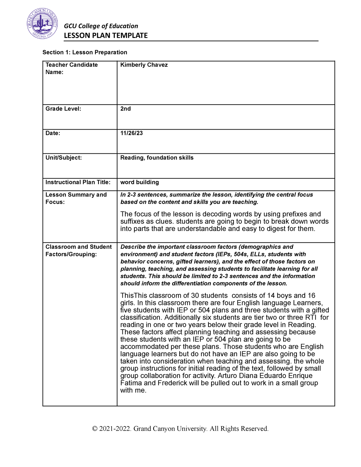 Coe lesson plan template - LESSON PLAN TEMPLATE Section 1: Lesson ...