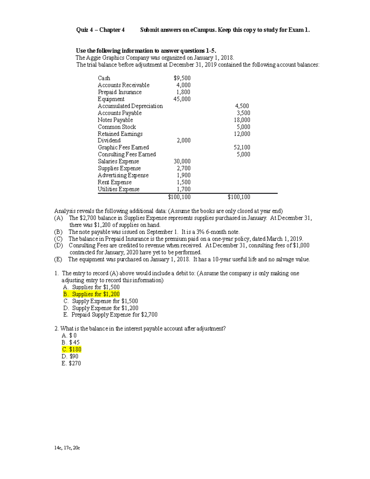 Quiz 4 - Practice Quiz For Accounting 229 With Correct Answers ...