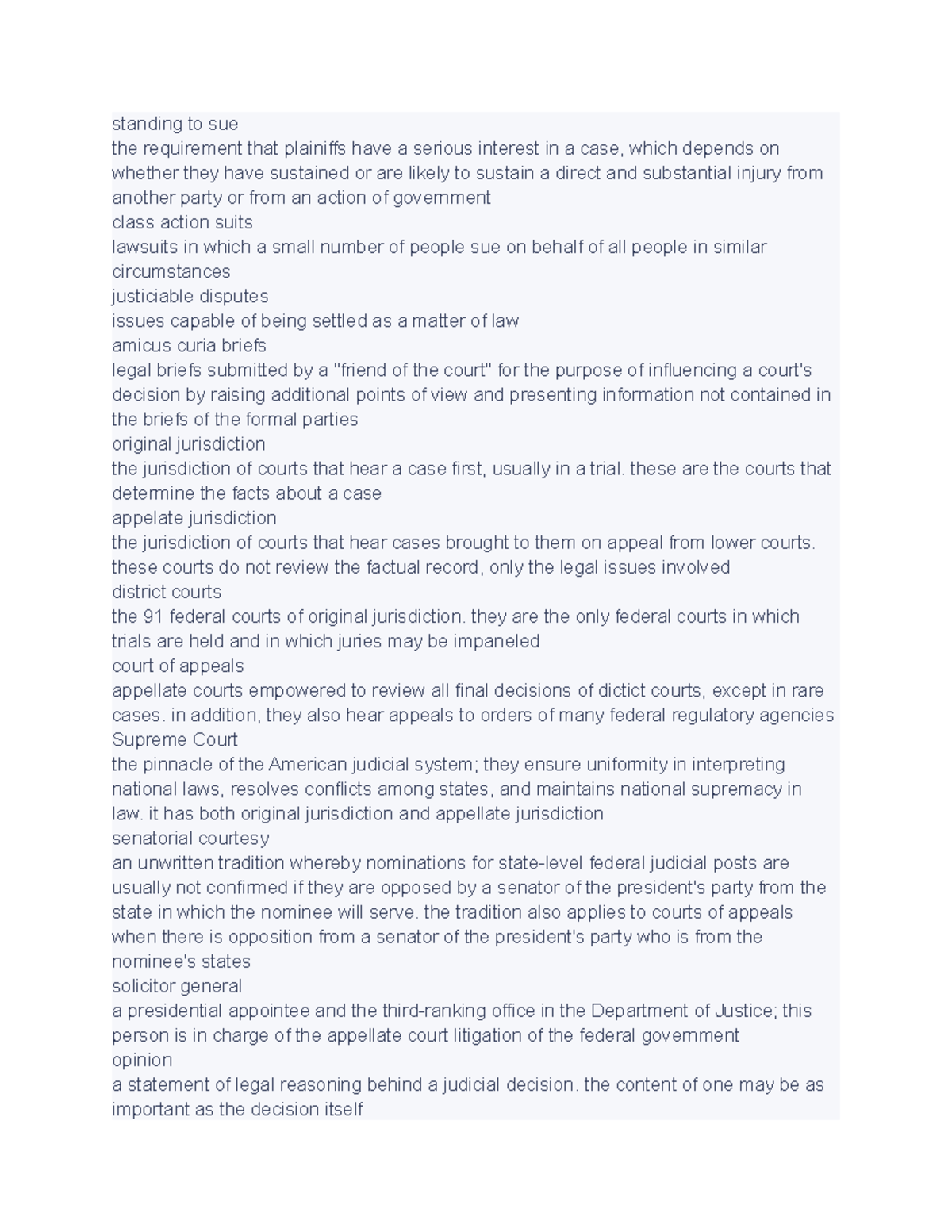 Gov 7 exam one vocabulary and notes standing to sue the requirement